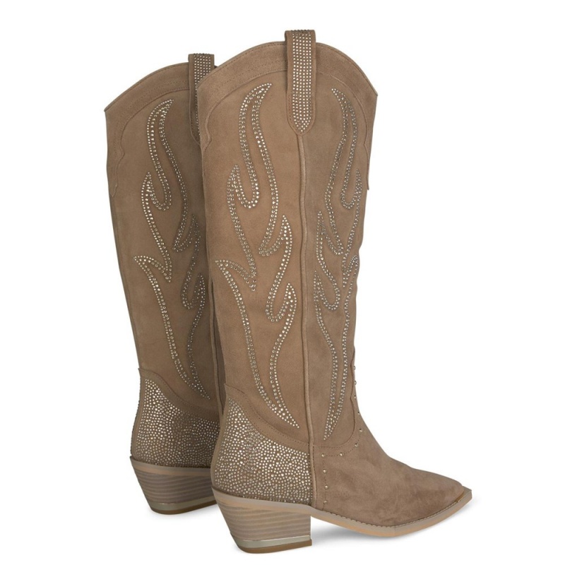 Bottes Cowboy Alma En Pena Embellished With Rhinestones Beige Femme | VTB-31069302